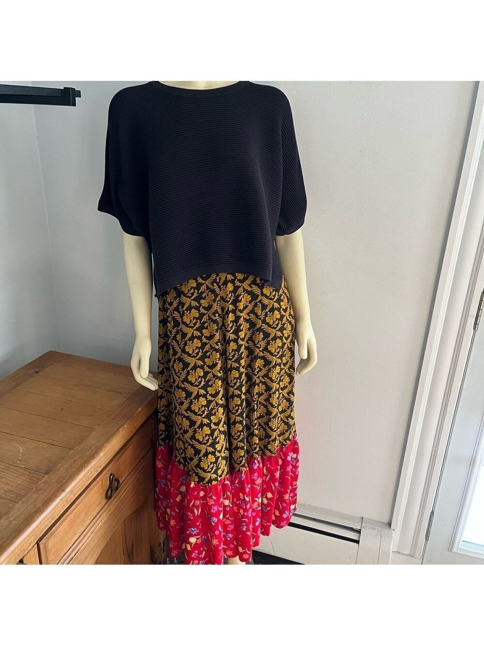 NWT Urban Renewal Urban Outfitters Floral Spliced Ruffle Hem Maxi Skirt S/M